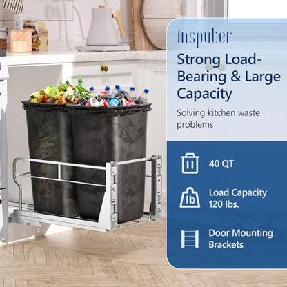 Insputer Dual Pull Out Trash Can Under Cabinet with Soft-Close Slides - size: Double