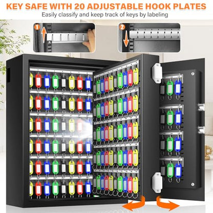 200 Keys Heavy Duty Fireproof Key Lock Box Wall Mount with Code&Hook Plates - size: 200 Keys