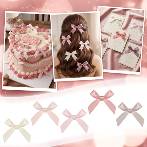 100 Pcs Dusty Rose Satin Ribbon Twist Tie Bow, 2.5 in Premade Bow - color: Dust Rose, style: mothers day