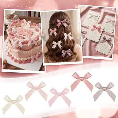 100 Pcs Dusty Rose Satin Ribbon Twist Tie Bow, 2.5 in Premade Bow - color: Dust Rose, style: mothers day