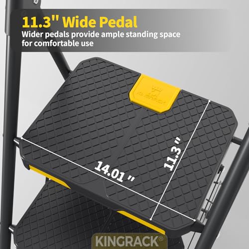 KINGRACK 2 Step Ladder, Sturdy Steel Step Stool with Safe-Lock Design, Handrail, Anti-Slip Wide Pedals, Pass 800lbs Load Testing, Folding Portable Ladder for Multi-Purpose, Home, Kitchen, Black - size: 2-Step