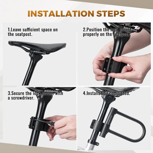 ROCKBROS Bike U Lock Anti Theft 4 ft Cable Mounting Bracket Keys