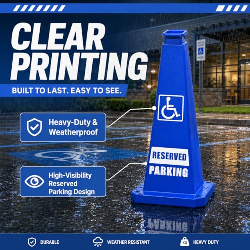BESEA Reserved Parking Cones 3 Pack, 36 Inch Weighted Parking Cones - color: Blue, size: 36INCH With Caution Sign