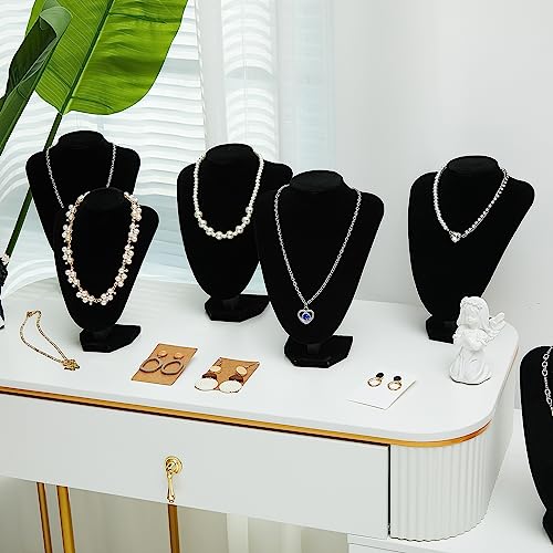 Huquary 12 Pcs Necklace Stand Display Jewelry Bust Display Stands Necklace Stand Jewelry Photography Props for Selling for Home Store Trade Shows(Black,Velvet) - color: Black