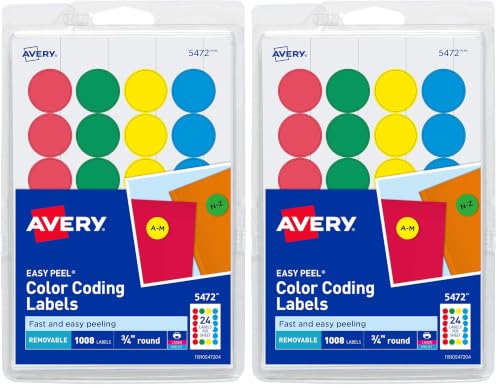Avery Removable Color-Coding Labels, Removable Adhesive, Assorted Colors, 3/4" Diameter, 1, 008 Labels (5472), (Pack of 2) - size: 3/4" Diameter (Pack of 2)