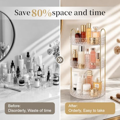 Large Capacity Rotating Makeup Organizer Perfume Stand Holder, 3 Tier Clear - color: Clear, size: 3 Tier (Standard)