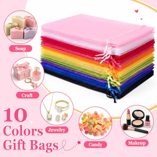 ANZNKU 100PCS Organza Bags 6x9, Colorful Small Mesh Gift Bags Drawstring - color: Multicolor
