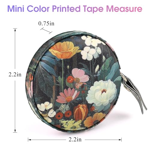 Retractable Mini Leather Tape Measure, Auto Retract Black Flowers - color: Black Flowers