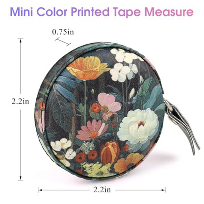 Retractable Mini Leather Tape Measure, Auto Retract Black Flowers - color: Black Flowers