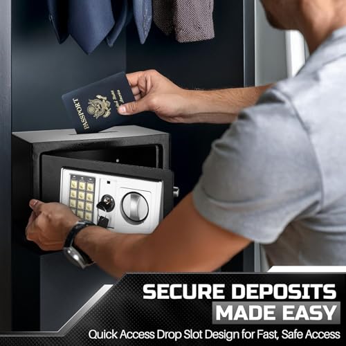 Flexzion Small Drop Safe Box with Digital Keypad, 12 x 8 x 8 in, Black - color: Black, size: Small (0.44 Cubic Feet)