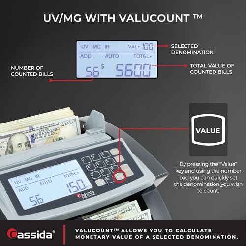 Cassida Money Bill Counter| Business Grade| 1,300 Notes/Min| 5520 UV/MG - size: Small (5520 Uv/Mg)