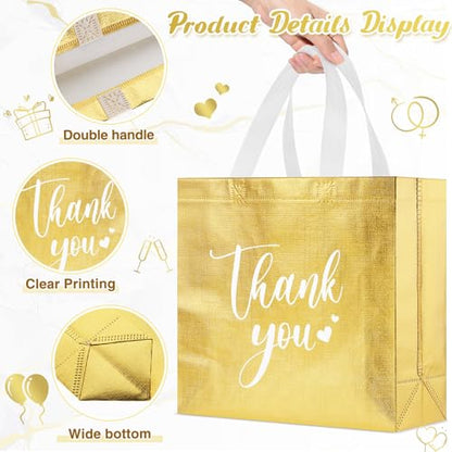 Sweetude 30 Thank You Non Woven Gift Bag, 11 x 12 x 5 Inch, Gold - color: Gold, size: 11 X 12 X 5 Inch