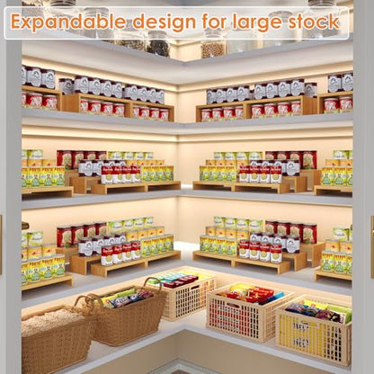 2 Sets DIY Bamboo Can Organizer for Pantry, 3-Tier 6-Piece Can Display Rack
