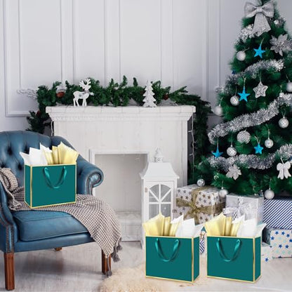 ReliThick 12 Pack Paper Gift Bag with Handles & Tissue, Turquoise,Gold - color: Turquoise,Gold
