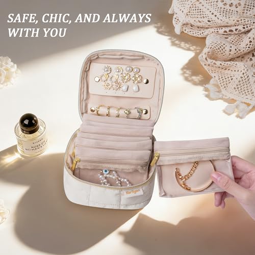 KarSyon Travel Jewelry Case Organizer Boxes with 8 Velvet Zipper Pouches - color: Beige, size: Small
