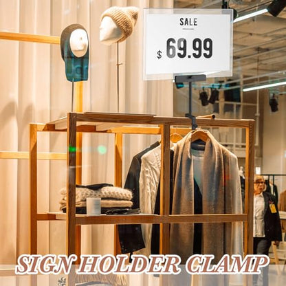 FoldTier 6 Set 8.5 x 11 Inch Aluminum Alloy Retail Sign Holder with Clamp Acrylic Frame Clothing Rack Clip on Sign Holder for Retail Stores Price Card Display (Black) - color: Black