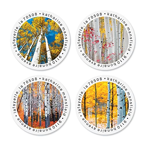 Autumn Aspens Personalized Round Address Labels - Set of 144 (4 Designs), Round Self-Adhesive, Flat-Sheet Labels, by Colorful Images - style: Aspens