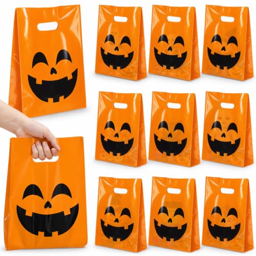 Pasimy 25 Pcs Halloween Bags with Handles, 11.8x7.9'' Spooky Pumpkin - style: Spooky Pumpkin