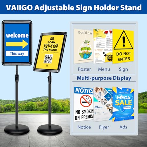 2Pack 11x17 Sign Stand - Adjustable Floor Standing Sign Holder - color: Black, size: 11"x17"-2Pack