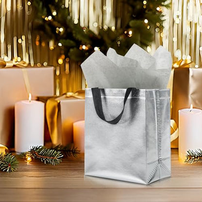 KeerxunBag Silver Gift Bags - 12pk - Reusable - With Inner Liner Paper - color: Silver