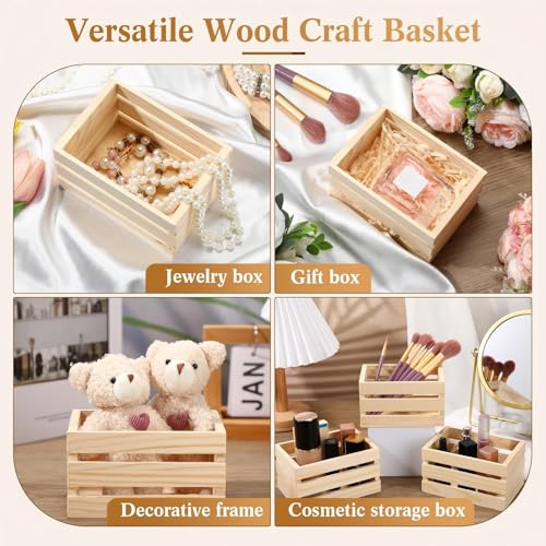 Gerrii 6 Pcs 8'' Small Wooden Crates for Crafts Unfinished Crates Centerpiece Mini Rustic Wood Basket Box for Display Storage Milk Wine Closet Home Bathroom Kitchen Office Decor