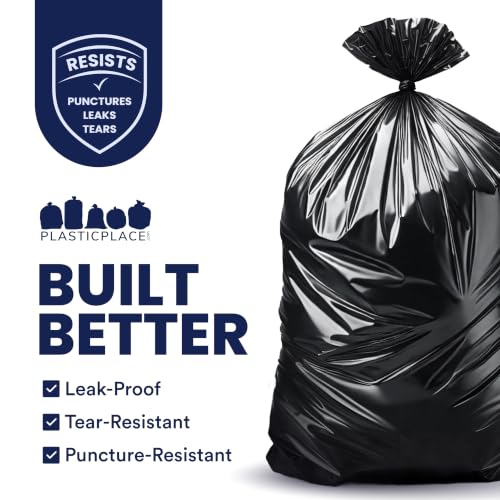Plasticplace 65 Gallon Trash Bags │ 1.5 Mil │ Black Heavy Duty Garbage Can Liners │ 50” x 48” (50 Count)