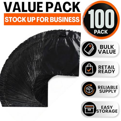 16x18 Large Plastic Shopping Bags for Small Business with Handles - color: Black
