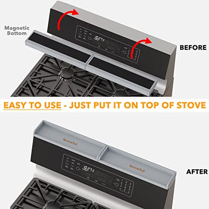 SpaceAid 30" Wide Kitchen Shelf Organizer for Stove, Magnetic Bamboo Spices Shelf for Home Stove Kitchen Storage Organization (Fit for Flat Top Only, Gray) - size: 30" Wide, Gray, 1-Tier