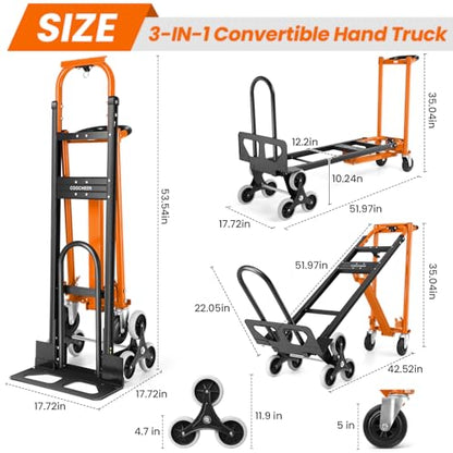4-in-1 Stair Climbing Cart/Hand TruckDolly,Convertible Platform Cart Orange - color: Orange-1