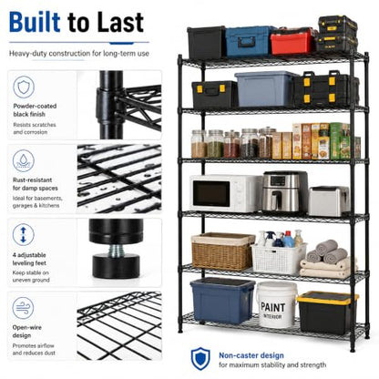 Meet perfect 6-Tier Wire Shelving Unit, 1500 lb, 42 x 16 x 72 in, Black - color: Black, size: 6-Tier, 72"H × 42"W × 16"D