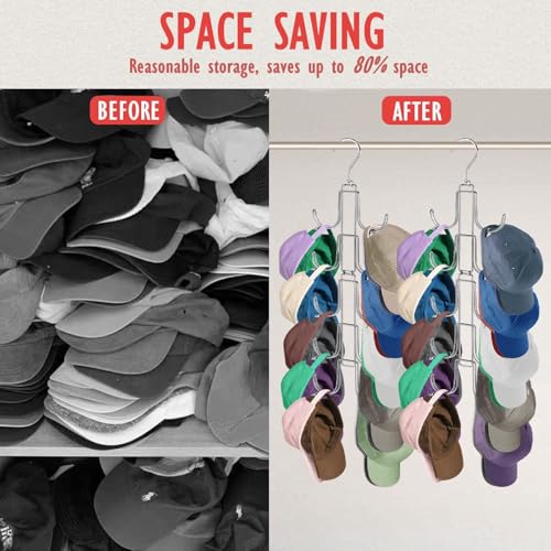 Hat Organizer for Closet: Collapsible Caps Rack with 10 Large Hooks - color: Silver