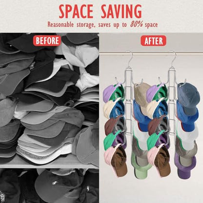 Hat Organizer for Closet: Collapsible Caps Rack with 10 Large Hooks - color: Silver
