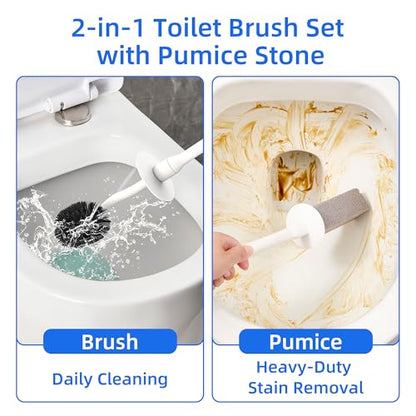 Toilet Brush and Holder Set with Pumice Stone, Toilet Pumice Stone Combo - color: Gray