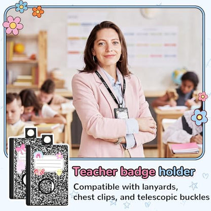 Gueevin 6 Pack Teacher Alarm ID Badge Holder, Composition Notebook - style: Composition Notebook