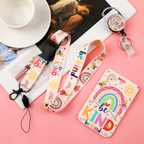 Be Kind Lanyard with Card Holder, Rainbow Badge Holder with Retractable Badge Reel Detachable Cute Rainbow Neck Lanyard for Kids Adults Nurses Teacher Student - style: Rainbow be kind