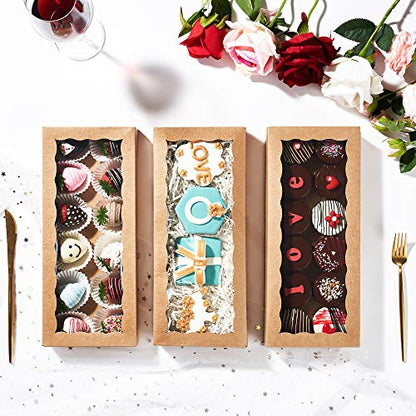 24PCS 12 x 5 x 1.5 inches Auto-Popup One Piece Premium Cookies Boxes, Kraft Brown Macaron Boxes Packaing, Bakery Box for Holiday Cookie Gift Sets - color: Kraft Brown