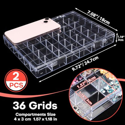 Noverlife 36 Grids Clear Plastic Organizer Boxes, Jewelry Storage Container - size: 36 Grids - 2 Packs