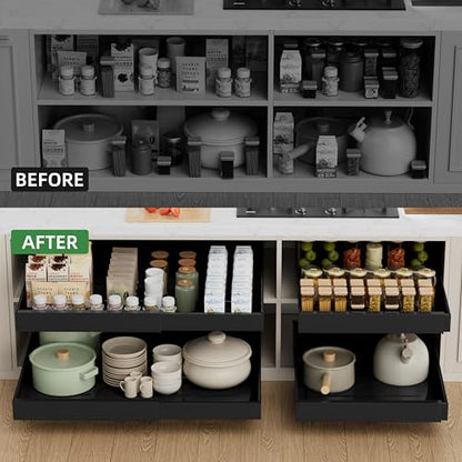 PAKETA 4 Pack Expandable Pull Out Cabinet Organizer,21" Deep - color: Black, size: 21"D X 15-26"W (4 Pack)