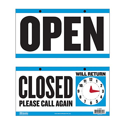 BAZIC Products Closed/Open Clock Sign, 6 x 11.5 in, Double-Sided - size: 1-Pack