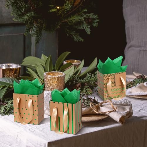 Tenare 12 Pcs Small Gift Bags Bulk,7 x 4 x 9 Inch,Brown Green Gold - color: Brown Green Gold, size: 7 x 4 x 9 Inch