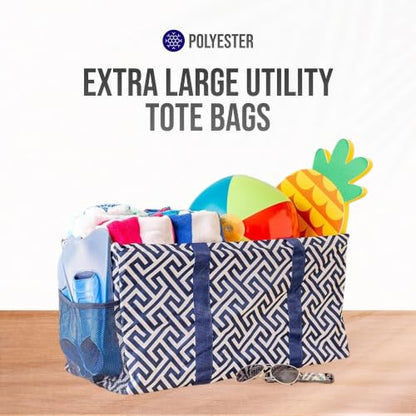 Extra Large Utility Tote Bag - Oversized Collapsible Beach Bag - Geo Navy - color: Geo Navy