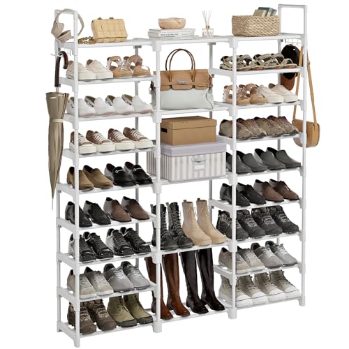 WOWLIVE 9 Tier 3-Column Shoe Rack, 50-55 Pairs Stackable White - color: White, size: 3 Row 9 Tier