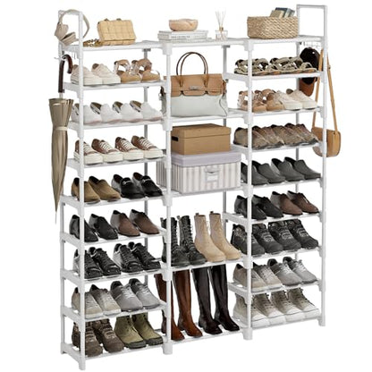 WOWLIVE 9 Tier 3-Column Shoe Rack, 50-55 Pairs Stackable White - color: White, size: 3 Row 9 Tier