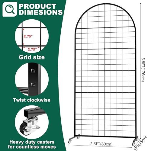 Aseem Metal Grid Wall Panels Display Stand Black Movable 2.6x5.8FT, 1PCS - color: Black, size: 5.8 FT