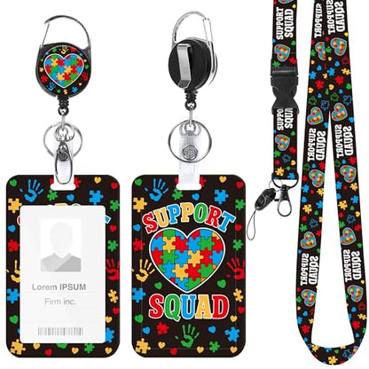 Autism Support Lanyard with ID Badge Holder and Retractable Badge Reel - color: Autism Puzzle Heart