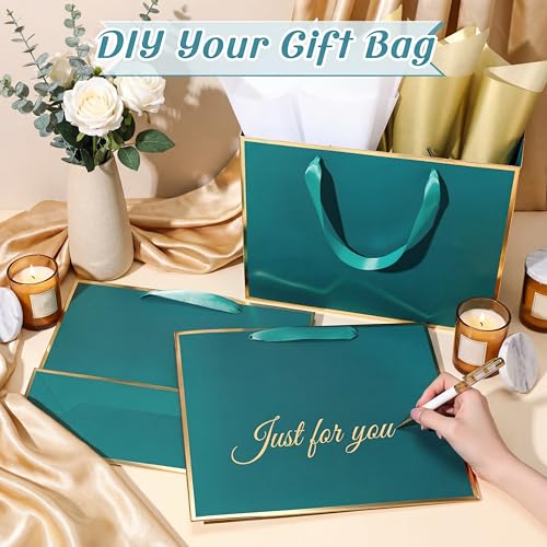 ReliThick 12 Pack Paper Gift Bag with Handles & Tissue, Turquoise,Gold - color: Turquoise,Gold