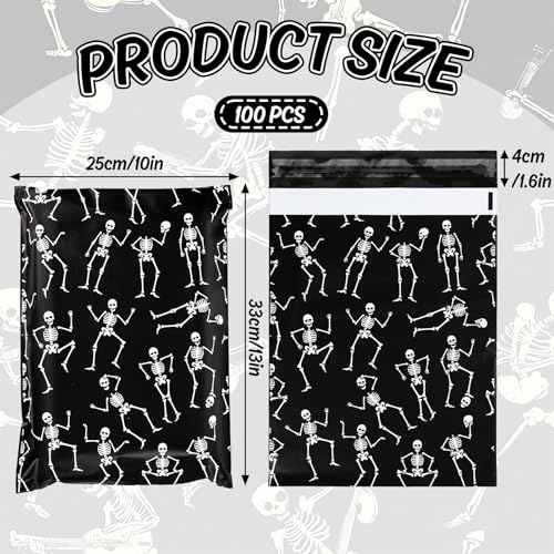 JarThenaAMCS 100Pcs Halloween Poly Mailers 10 x 13 Inch Black Dancing Skeleton Packaging Bags Self Seal Mailing Envelope Bags for Small Business Clothing - style: Dancing Skeleton