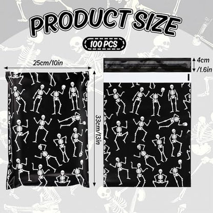 JarThenaAMCS 100Pcs Halloween Poly Mailers 10 x 13 Inch Black Dancing Skeleton Packaging Bags Self Seal Mailing Envelope Bags for Small Business Clothing - style: Dancing Skeleton