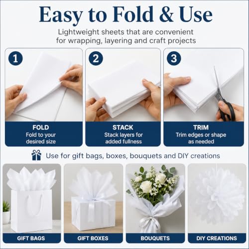 ROVIBIOBIO 100 Sheets White Tissue Paper for Gift Bags, 20 x 14 Inch - color: White