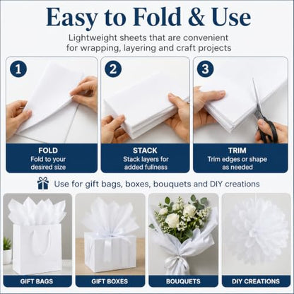 ROVIBIOBIO 100 Sheets White Tissue Paper for Gift Bags, 20 x 14 Inch - color: White